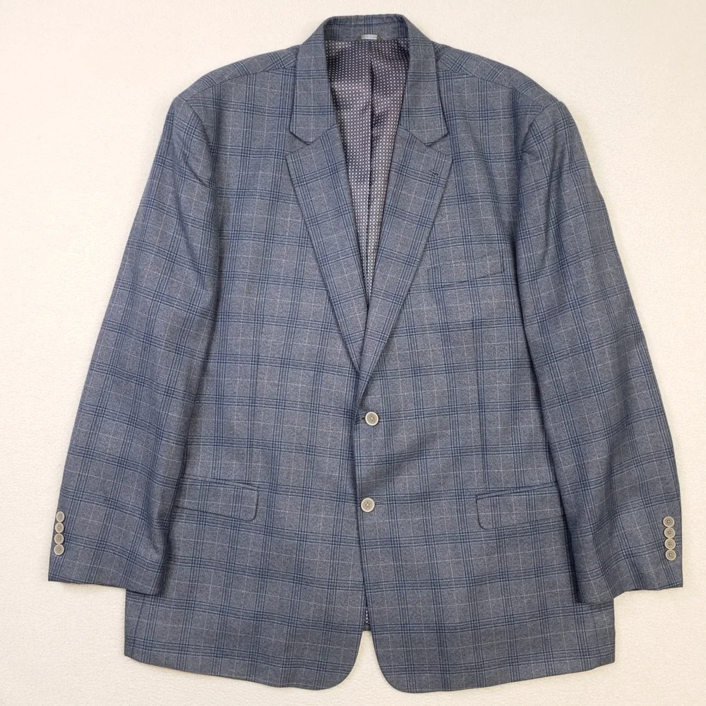 Oak Hill Sport Coat Men 3XLT 54/56 Blue Glen Plaid 2 Button Blazer Viscose Blend